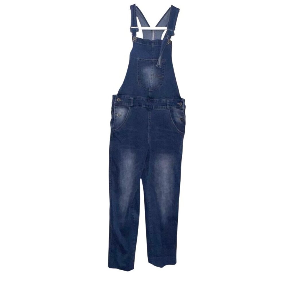 KidsCool Space Blue Denim Overalls For Kids Size 10/12 Distressed Hem Adjustable